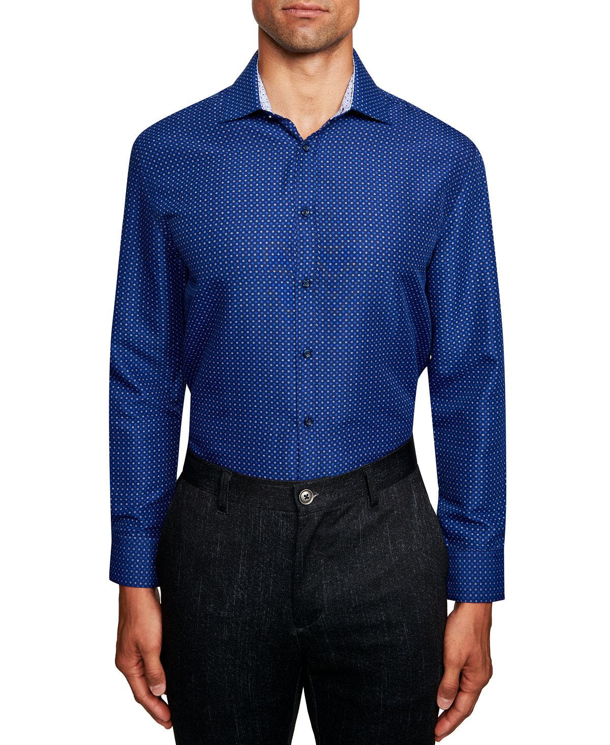 Society Of Threads Slim-fit Non-iron Blue Dot Dress Shirt Navy