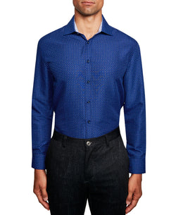 Society Of Threads Slim-fit Non-iron Blue Dot Dress Shirt Navy thumbnail 1