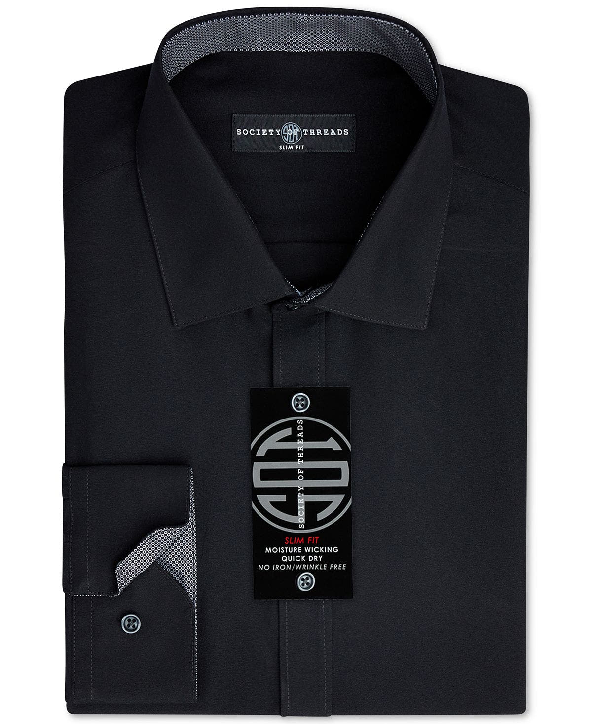 Society Of Threads Slim-fit Non-iron Performance Solid Dress Shirt Black