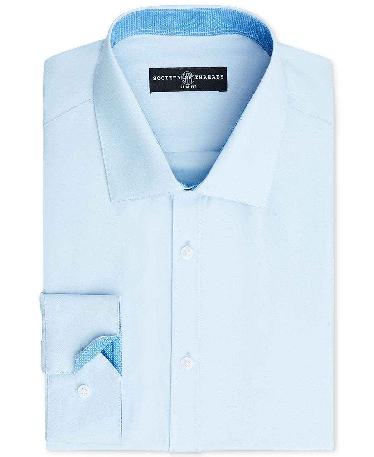 Society Of Threads Slim-fit Non-iron Performance Solid Dress Shirt Light Blue