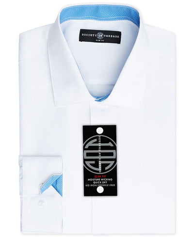 Society Of Threads Slim-fit Non-iron Performance Solid Dress Shirt White