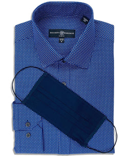 Society Of Threads Slim-fit Non-iron Performance Stretch Geo-print Dress Shirt With Pleated Face Mask Navy thumbnail 1