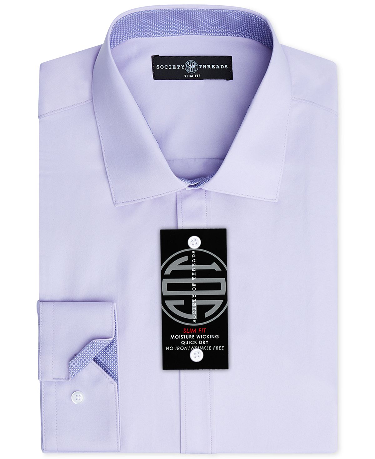 Society Of Threads Slim-fit Non-iron Stretch Solid Dress Shirt Lilac