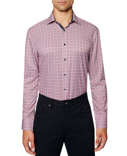 Society Of Threads Slim-fit Performance Print Dress Shirt Burgundy thumbnail 1