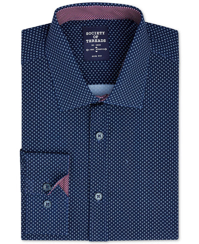 Society Of Threads Slim-fit Performance Stretch Diamond Dress Shirt Navy