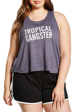 Soffee PLUS Grey Heather Graphic Tropical Gangster Racerback Tank Top thumbnail 2