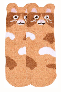 Sofra Apricot Kitty Cozy Picot Ankle Socks with Grippers thumbnail 1