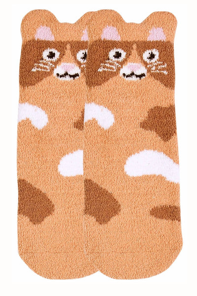 Sofra Apricot Kitty Cozy Picot Ankle Socks with Grippers