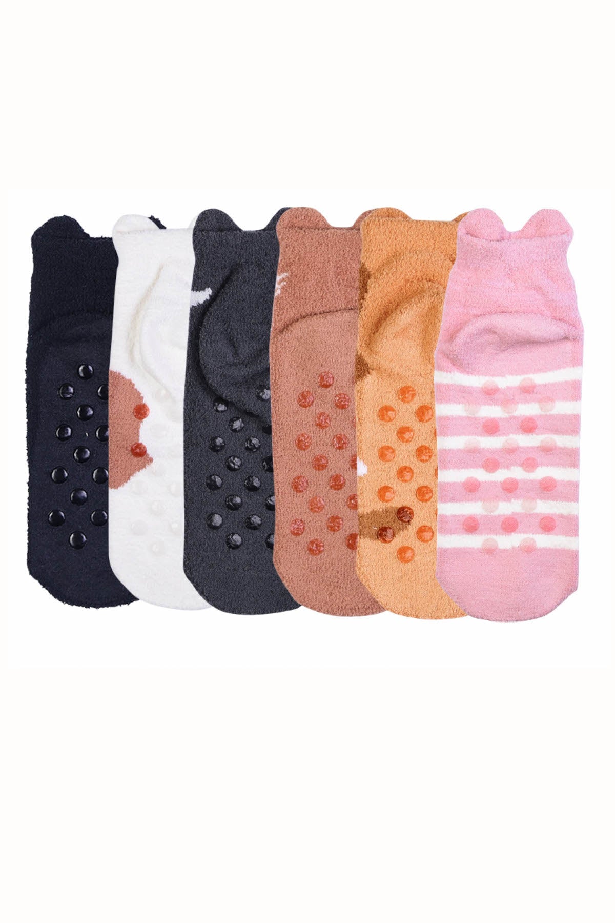 Sofra Apricot Kitty Cozy Picot Ankle Socks with Grippers