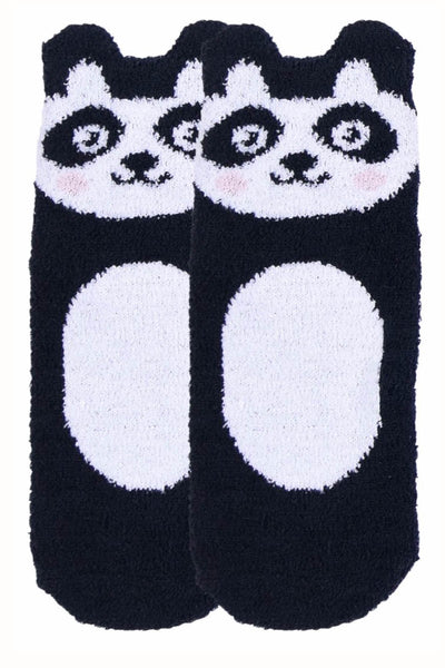 Sofra Black Panda Cozy Picot Ankle Socks with Grippers