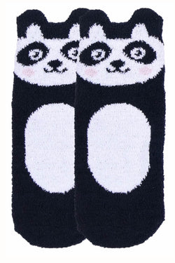 Sofra Black Panda Cozy Picot Ankle Socks with Grippers thumbnail 1