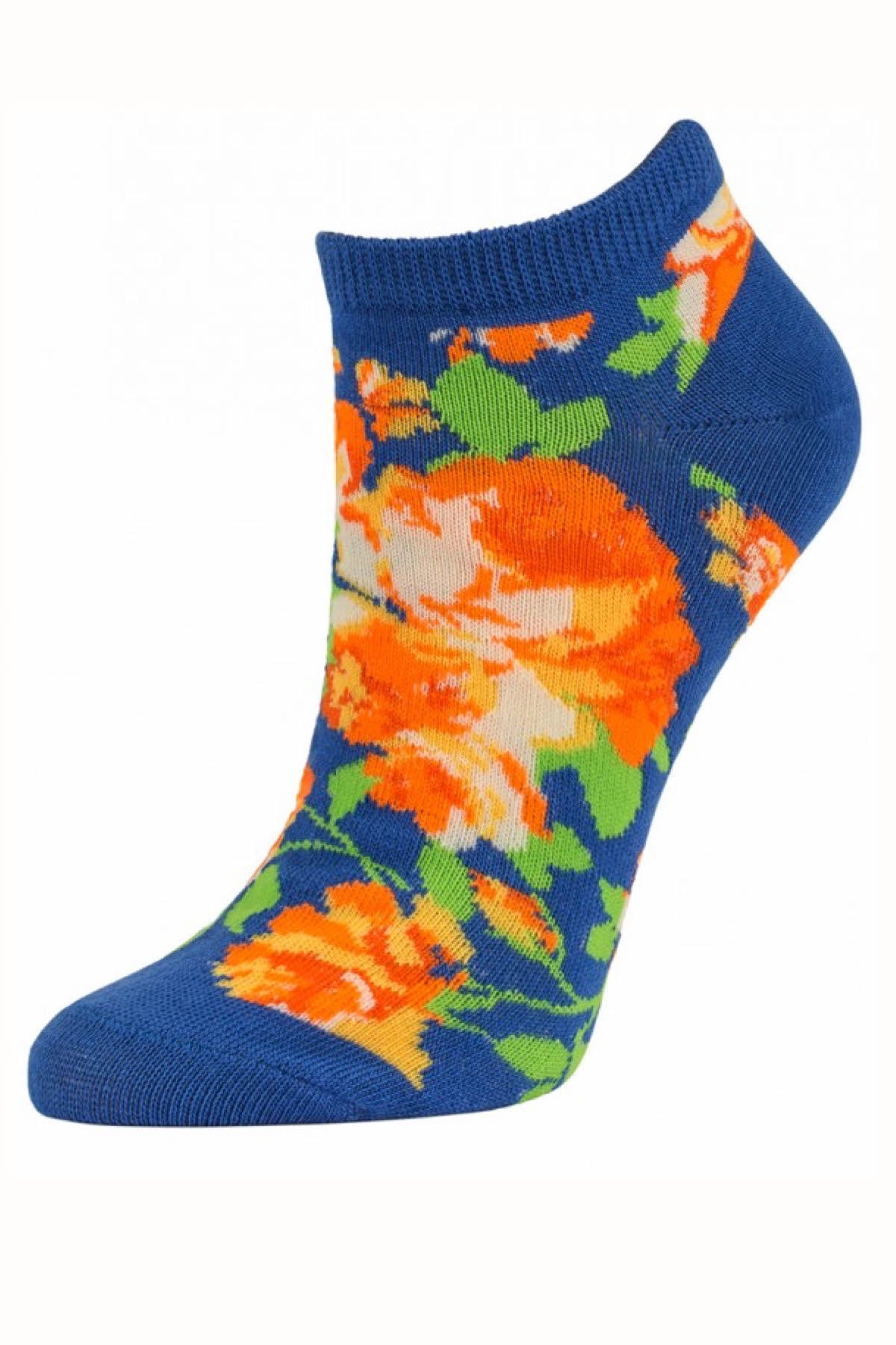 Sofra Blue Floral No Show Socks 2-Pairs