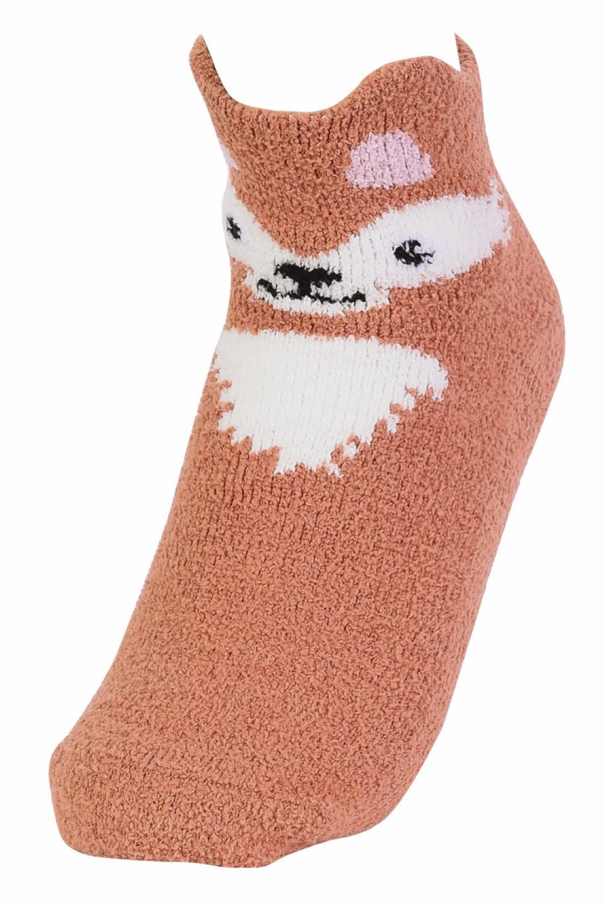Sofra Brown Fox Cozy Picot Ankle Socks with Grippers