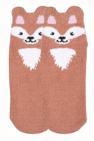 Sofra Brown Fox Cozy Picot Ankle Socks with Grippers