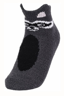 Sofra Charcoal-Grey Raccoon Cozy Picot Ankle Socks with Grippers thumbnail 2