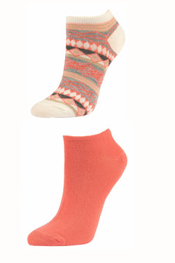Sofra Coral/Aztec No-Show Socks 2-Pairs thumbnail 2