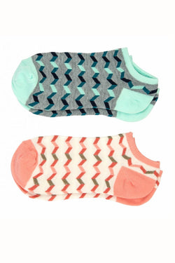 Sofra Coral/Turquoise Chevron No-Show Socks 2-Pairs thumbnail 1