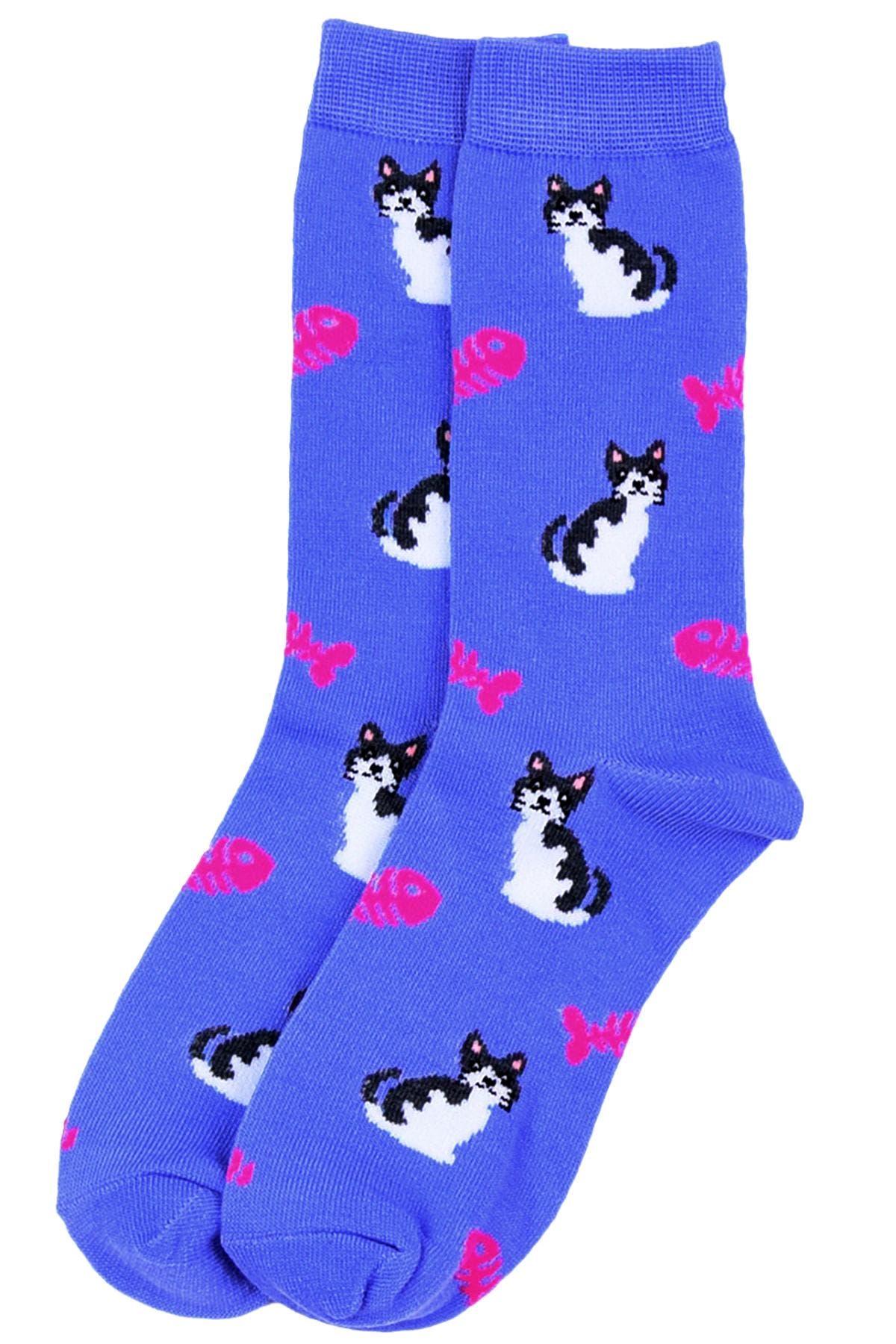Sofra Granite Blue Cat-Fish Crew Socks