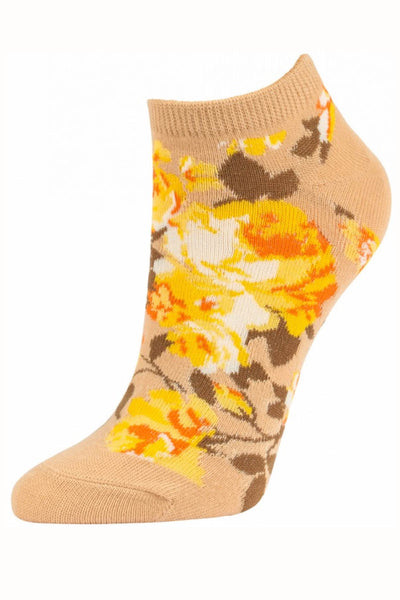 Sofra Light Brown Floral No Show Socks 2-Pairs