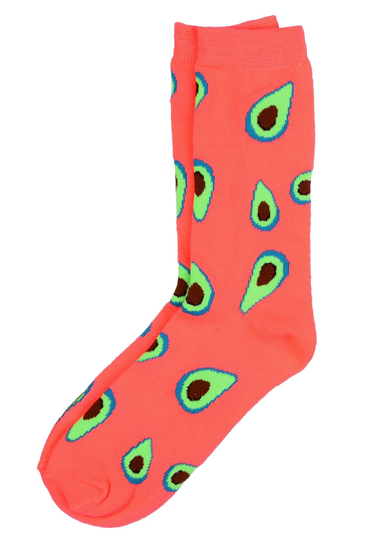 Sofra Neon Coral Avocado Crew Socks