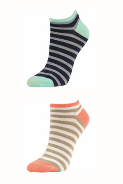Sofra Pink/Blue Striped No Show Socks 2-Pairs thumbnail 2