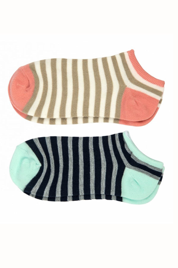 Sofra Pink/Blue Striped No Show Socks 2-Pairs