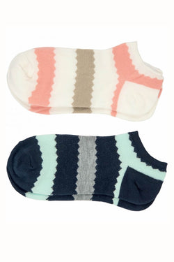 Sofra Pink/Blue Zig-Zag No Show Socks 2-Pairs thumbnail 1