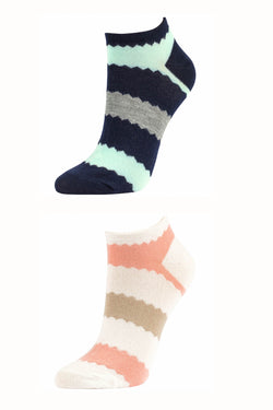 Sofra Pink/Blue Zig-Zag No Show Socks 2-Pairs thumbnail 2