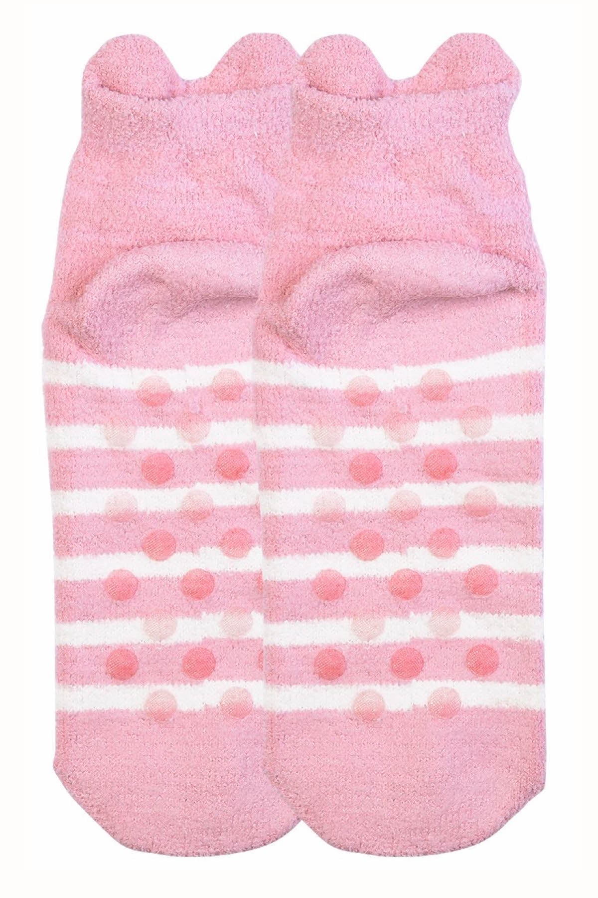 Sofra Pink Mouse Cozy Picot Ankle Socks with Grippers