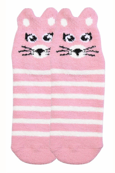 Sofra Pink Mouse Cozy Picot Ankle Socks with Grippers