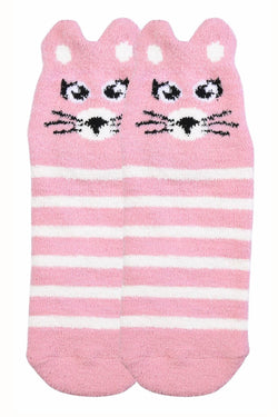 Sofra Pink Mouse Cozy Picot Ankle Socks with Grippers thumbnail 1