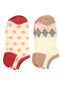 Sofra Pink Sand Argyle Dots Cotton No Show Socks thumbnail 1