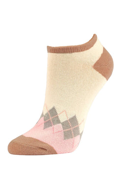 Sofra Pink Sand Argyle Dots Cotton No Show Socks thumbnail 3