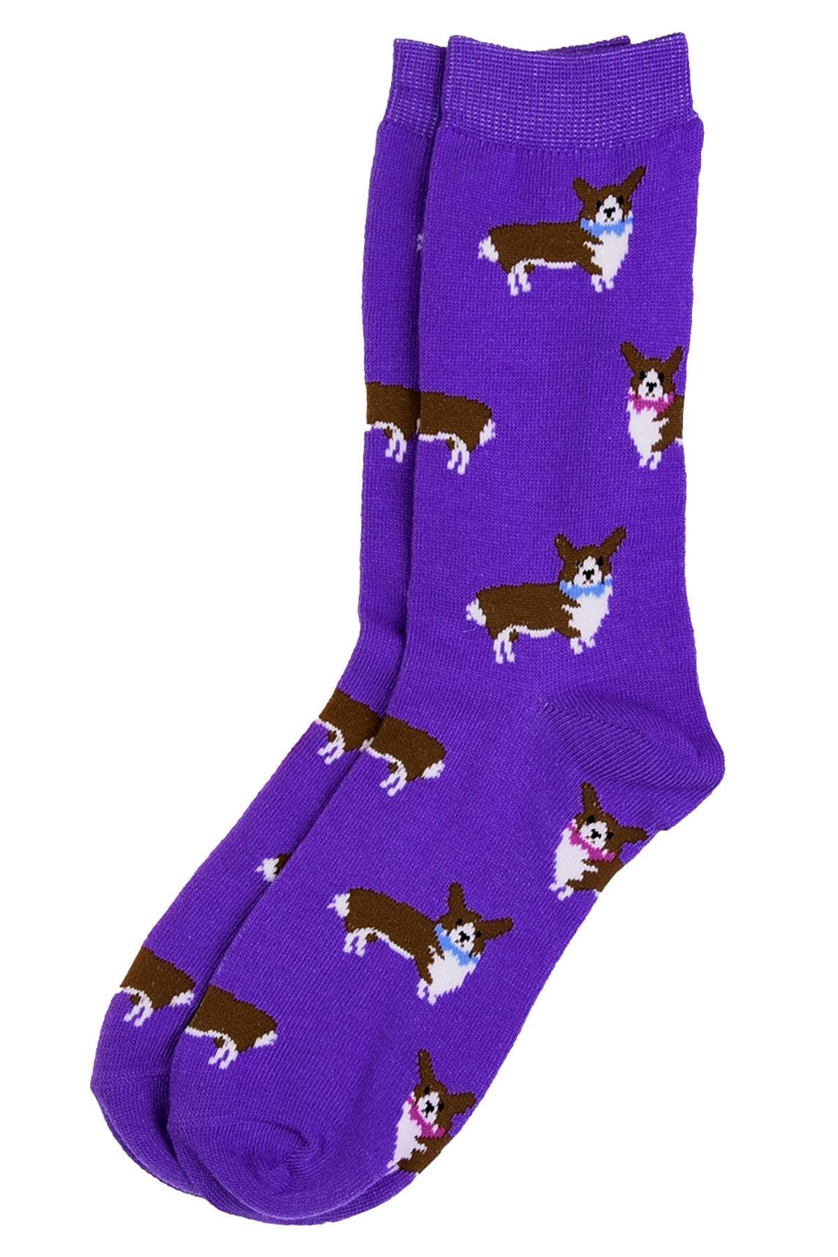 Sofra Purple Dapper Corgi Crew Socks