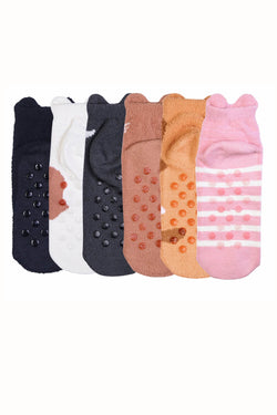 Sofra White/Brown Puppy Cozy Picot Ankle Socks with Grippers thumbnail 3