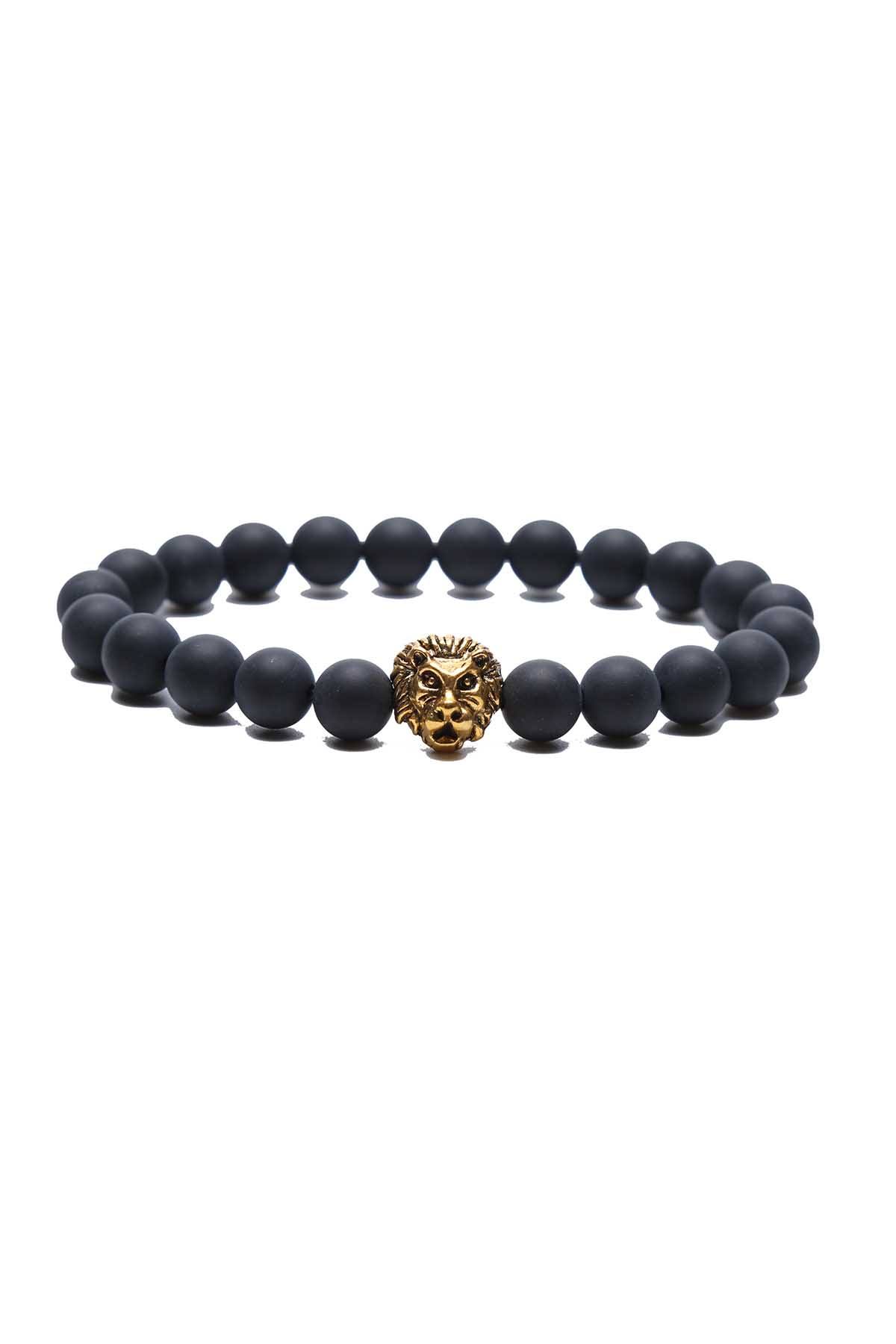 Something Strong Black-Onyx Stone & Gold Lion Bracelet