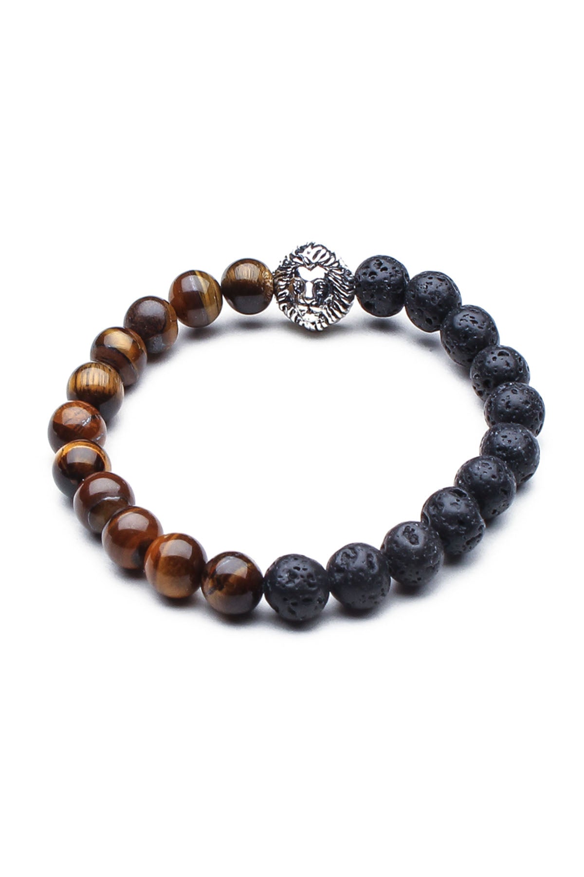 Something Strong Brown/Charcoal Stone & Silver Lion Bracelet