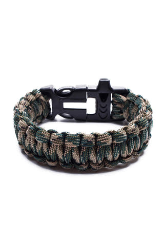 Something Strong Green-Camo Paracord Fire-Starting Survival Bracelet