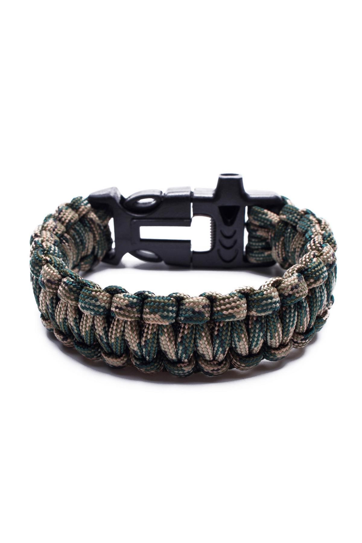 Something Strong Green-Camo Paracord Fire-Starting Survival Bracelet