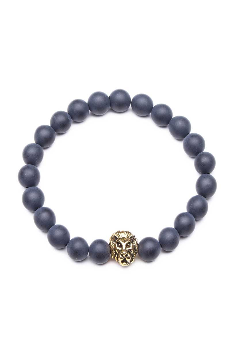 Something Strong Grey Onyx Stone & Gold Lion Bracelet