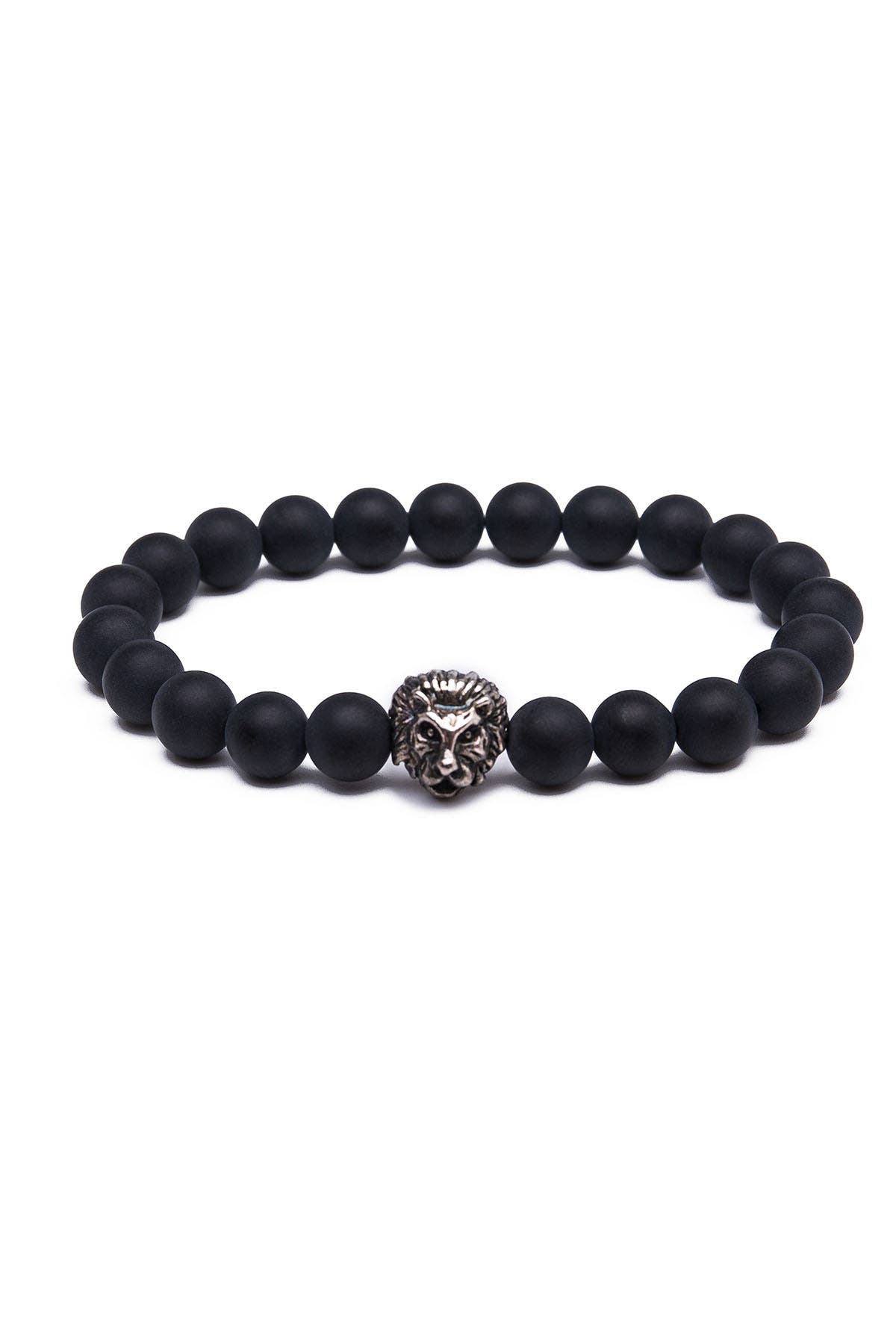 Something Strong Grey Onyx Stone & Silver Lion Bracelet