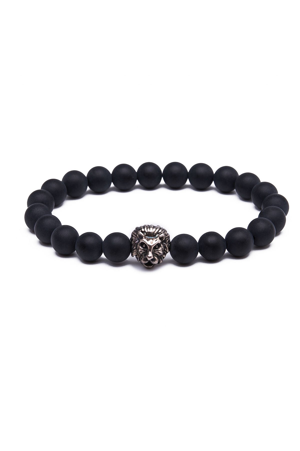 Something Strong Grey Onyx Stone & Silver Lion Bracelet