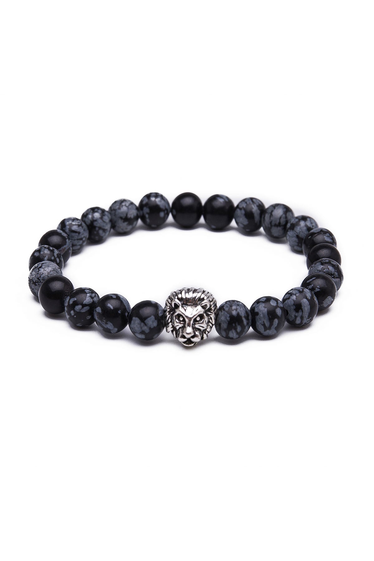Something Strong Grey Snowflake Stone & Silver Lion Bracelet