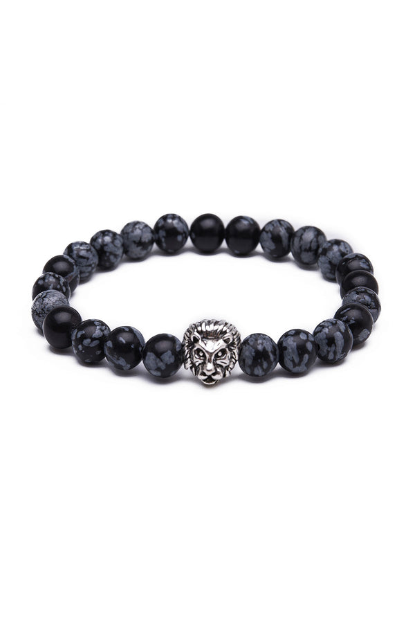 Something Strong Grey Snowflake Stone & Silver Lion Bracelet