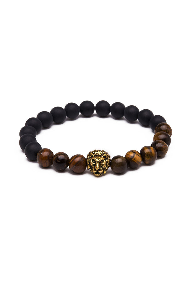 Something Strong Lava Stone & Gold Lion Bracelet