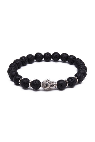 Something Strong Lava Stone & Silver Buddha Bracelet