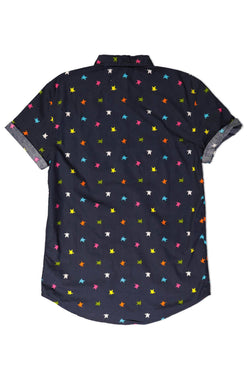 Soul Star Navy-Blue Turtle-Print Slim-Fit Button-Up thumbnail 3