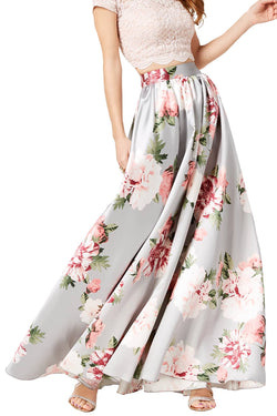 Speechless Grey/Blush Floral-Print Formal Mikado Skirt thumbnail 1