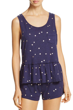Splendid Intimates Navy Star-Print Ruffle Tank thumbnail 1