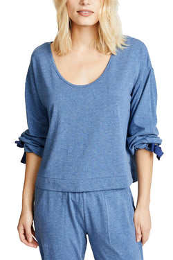 Splendid Ocean-Blue Tie-Sleeve Cropped Sweater thumbnail 2